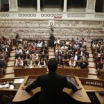 Coalition of the Radical Left (SYRIZA) leader Alexis Tsipras speaks at his party's parliamentary group in Athens
